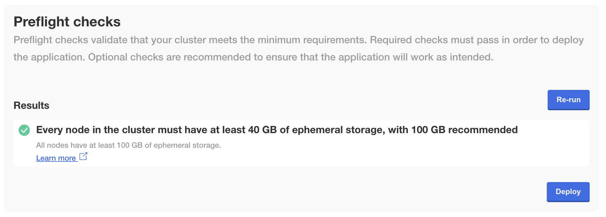 Preflight checks in Admin Console showing pass message